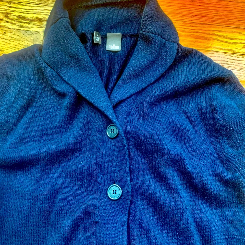 Cullen men’s all cotton, blue, button down shawl collared sweater.  Medium size